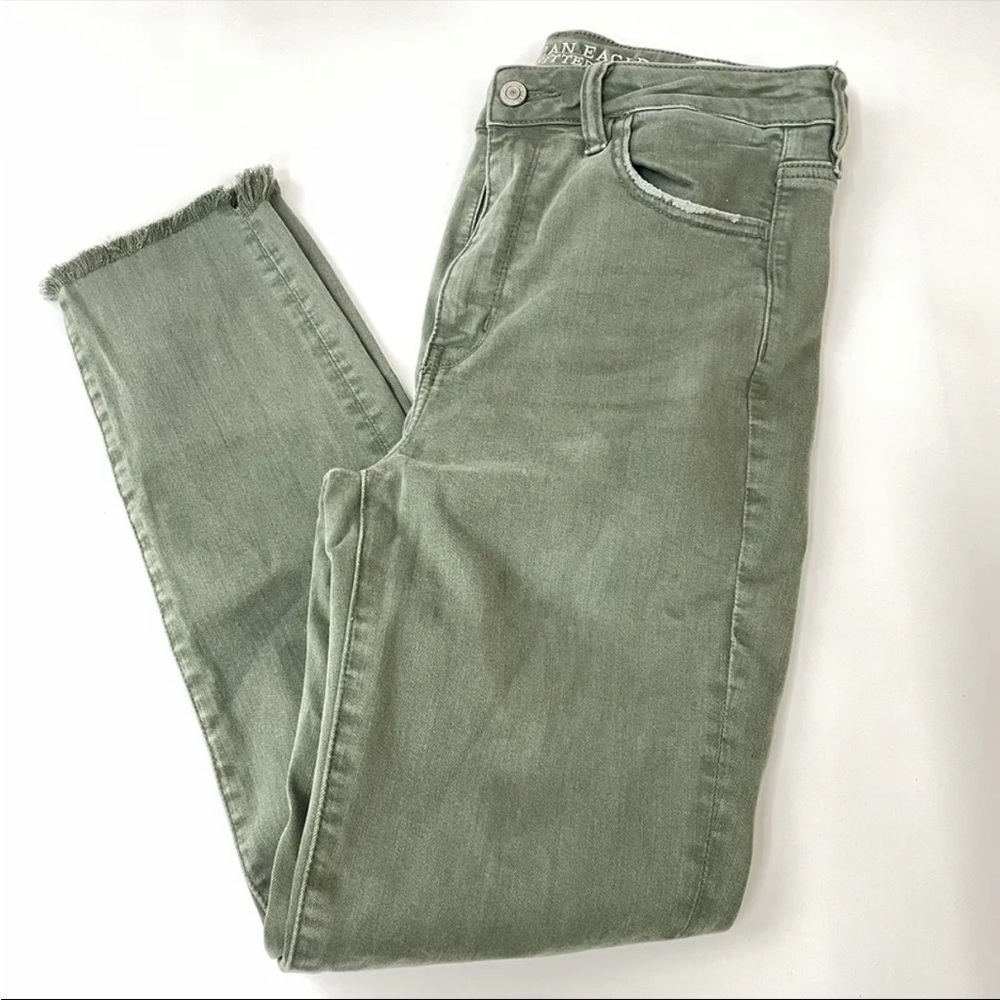 American Eagle Jeggings Super Hi Rise Size 8 Denim Solid Green Stretch #0082